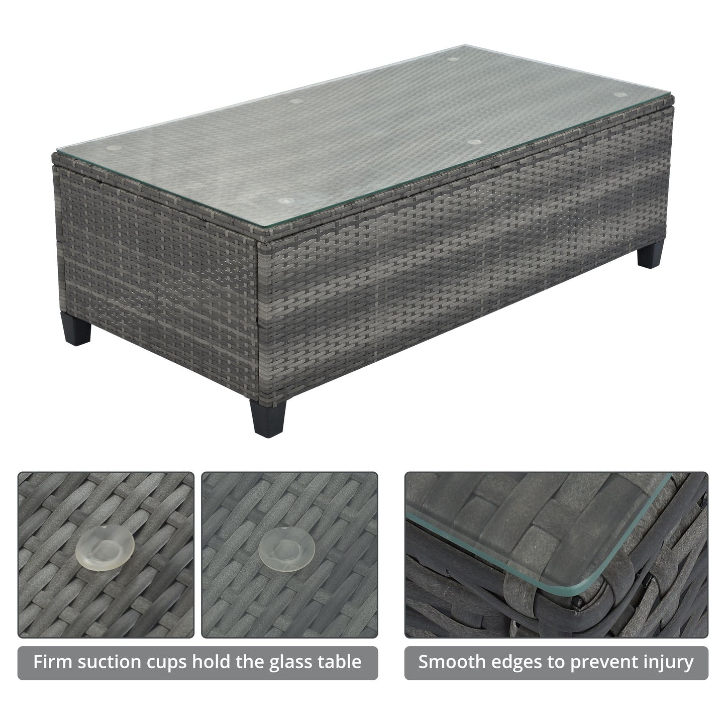 8 Pieces Outdoor Wicker Round Sofa Set, Half-Moon Sectional Sets All Weather, Curved Sofa Set With Rectangular Coffee Table, PE Rattan Water-Resistant And UV Protected, Movable Cushion - Gray
