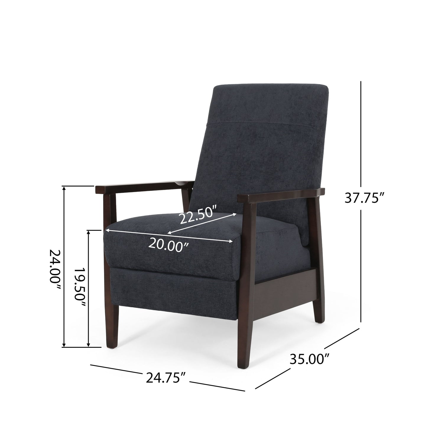 Wide Wood Hand Manual Club Recliner - Charcoal