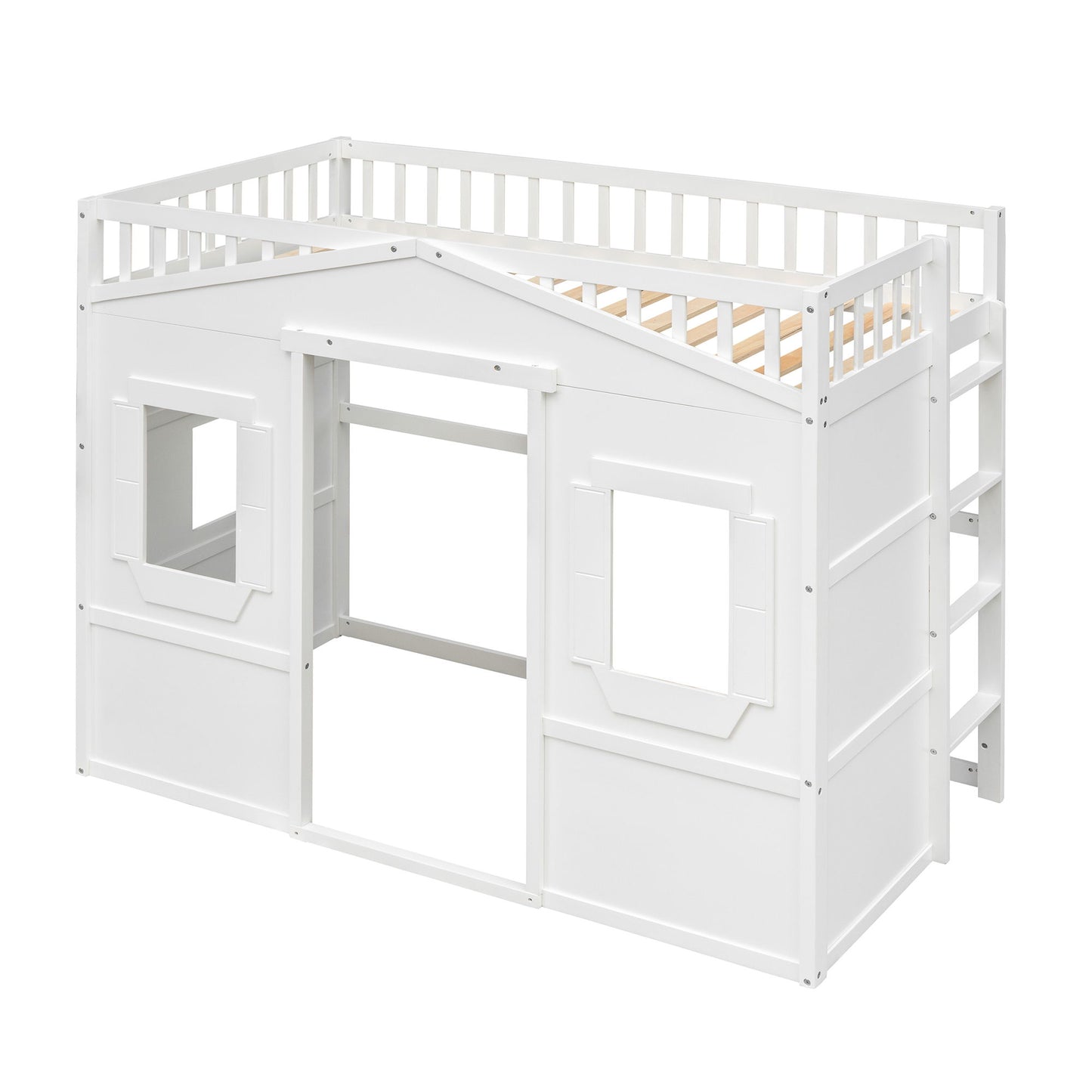 Twin Size House Loft Bed With Ladder - White