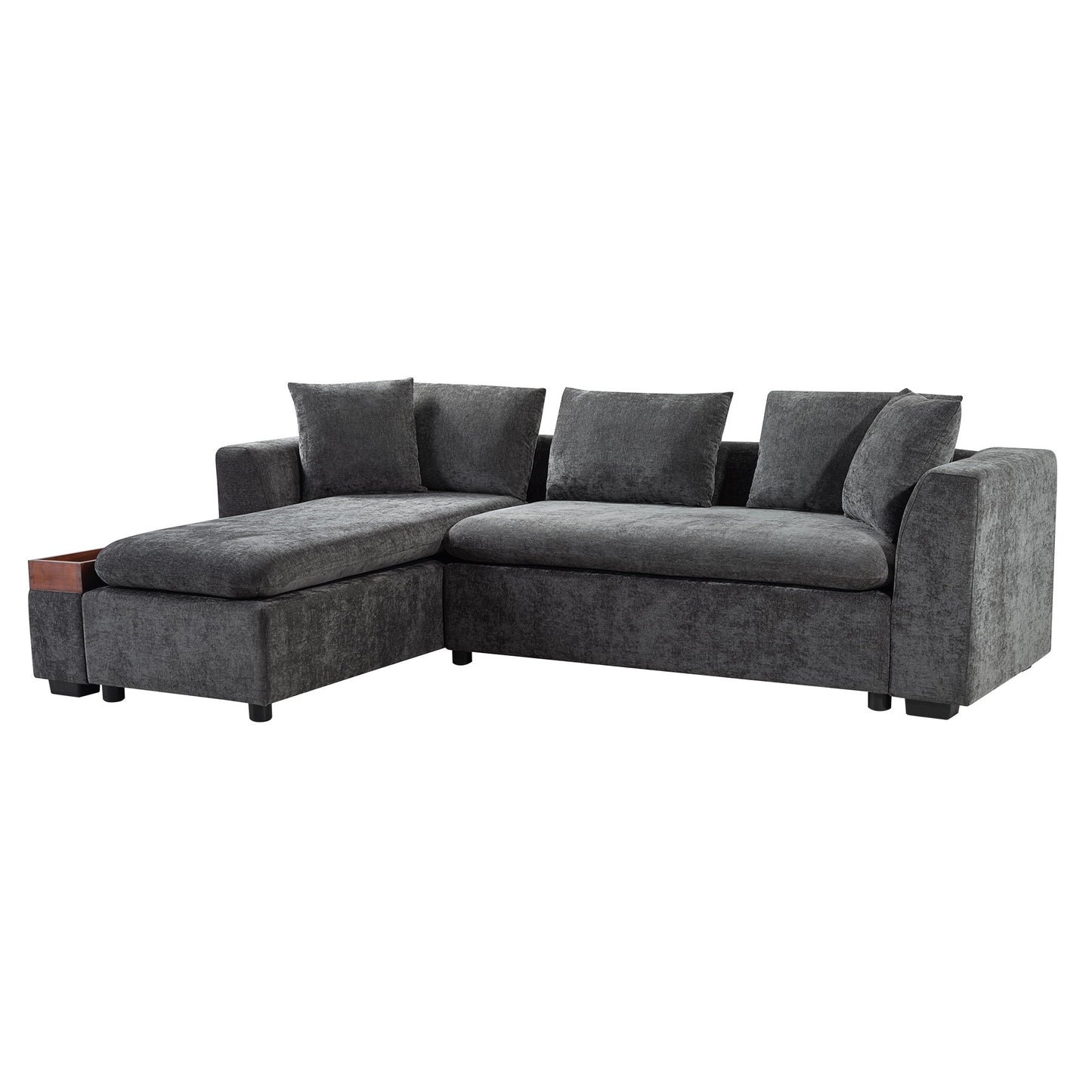 Modern L Shaped Sectional Sofa With Storage Chenille, Upholstered Couch - Gray