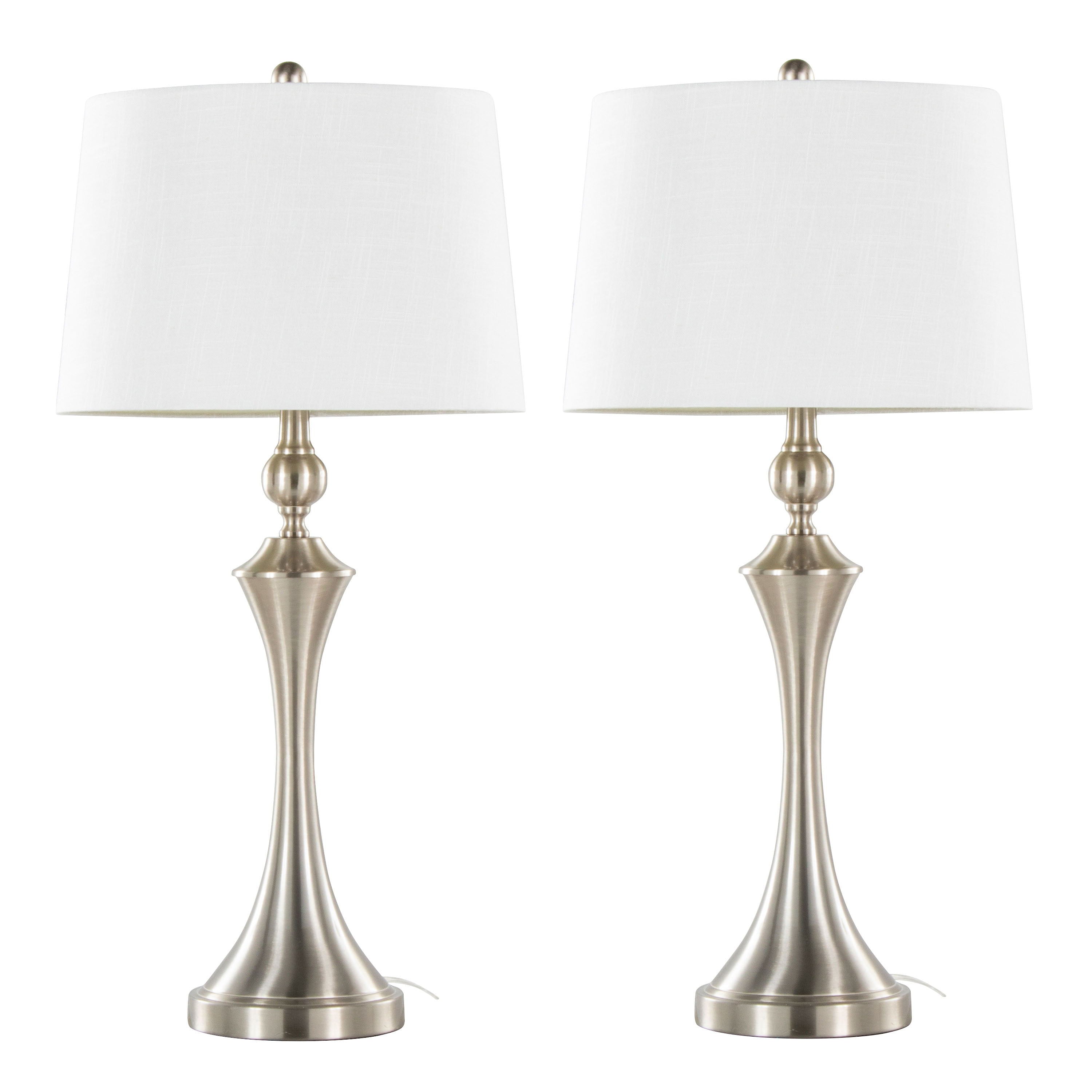 Flint - Contemporary Table Lamp Built In USB Port (Set of 2) - Nickel / White Slub