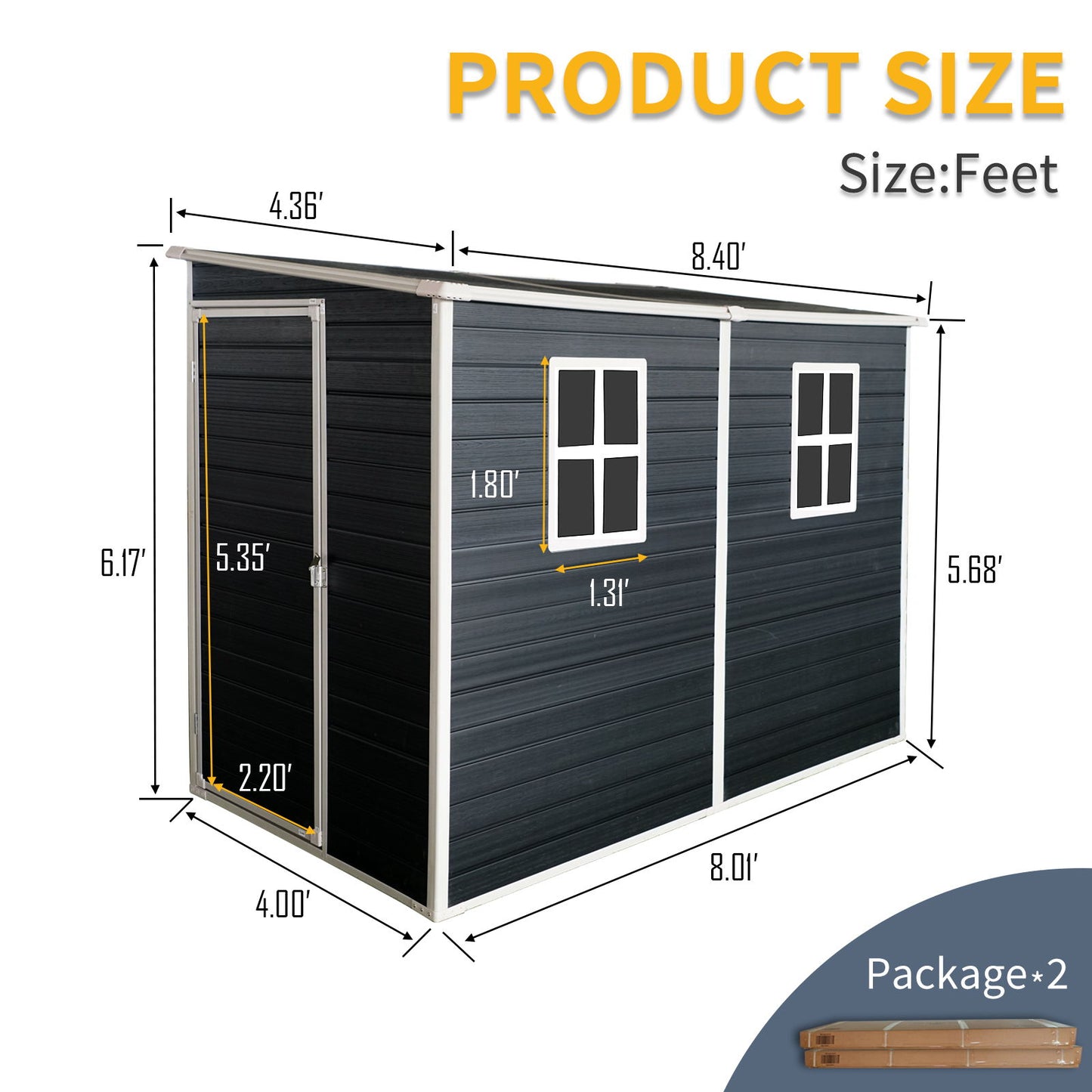 Outdoor Storage Shed With Floor Resin Shed With Two-Window, Waterproof, Lockable Doors For Patio, Yard, Lawn - Black