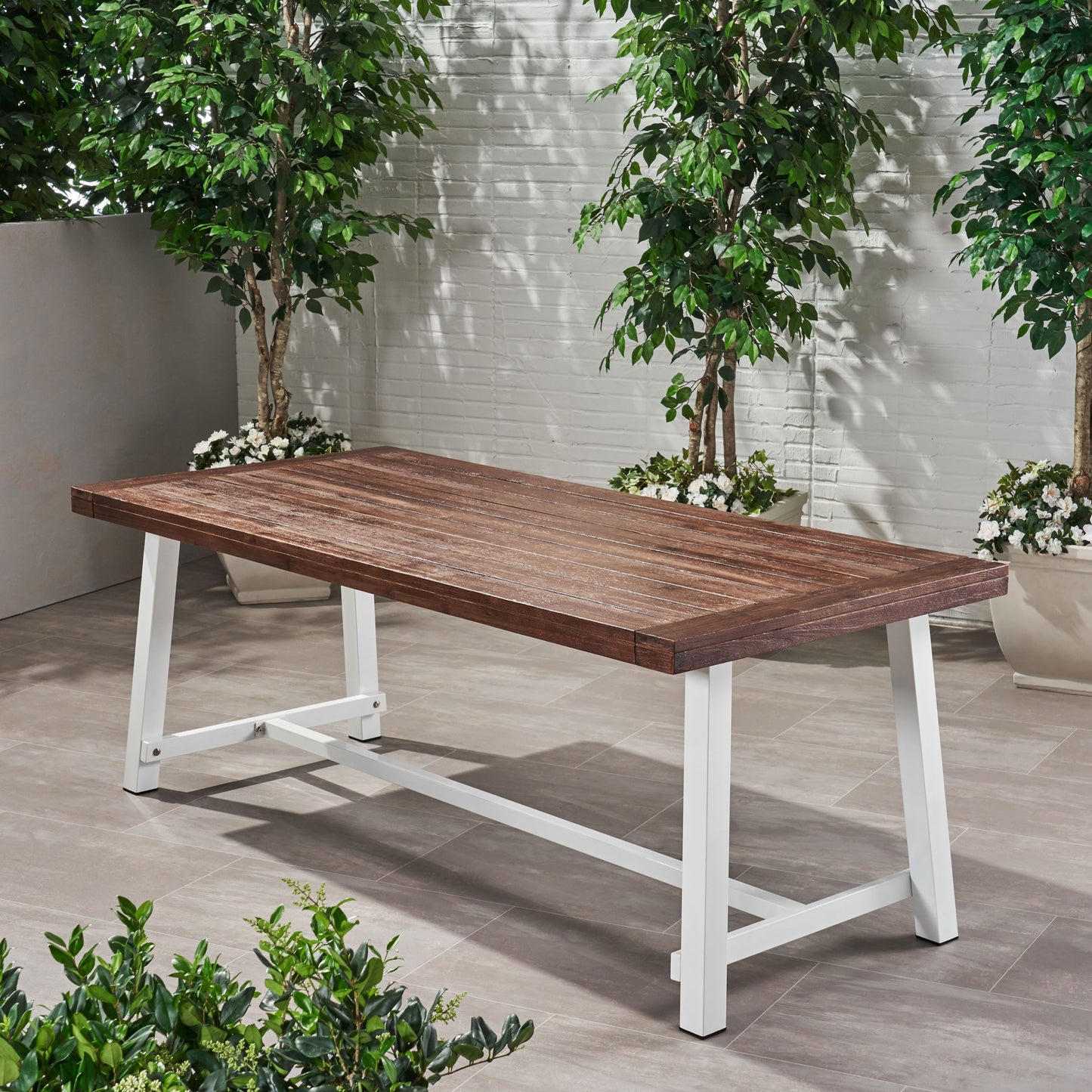 Equilibrium - Outdoor Dining Table With Slat Top - Dark Brown