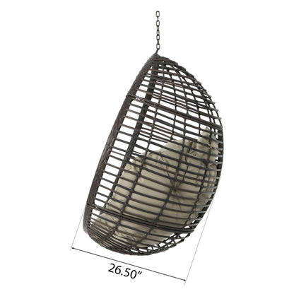 Hanging Basket Chair With Metal Frame And Seat Cushion - Khaki