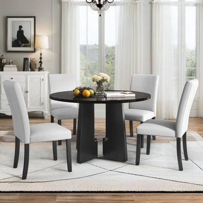 5 Piece Round Dining Table Set, Modern Dining Table And 4 Upholstered Chairs For Dining Room, Kitchen Room, Living Room - Beige / Black