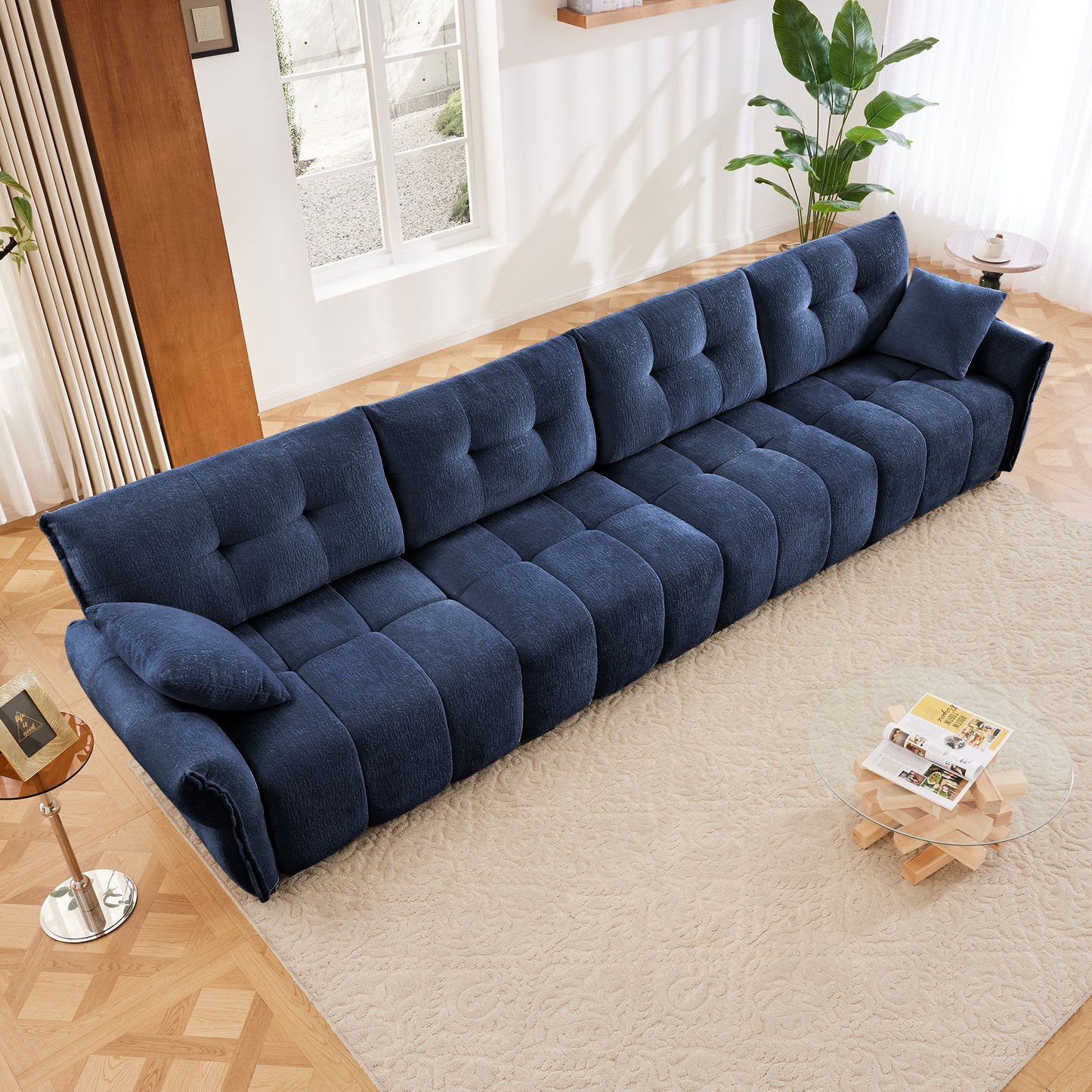 Modern 4 Seater Sofa Frame In Premium, High Resilience Cushions, Versatile Seating - Blue