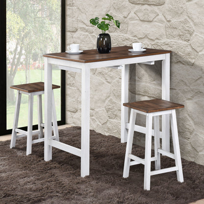 3 Pieces Counter Set Hanging Stool Easy To Clean For Small Space - Antique Dark Oak / Antique White