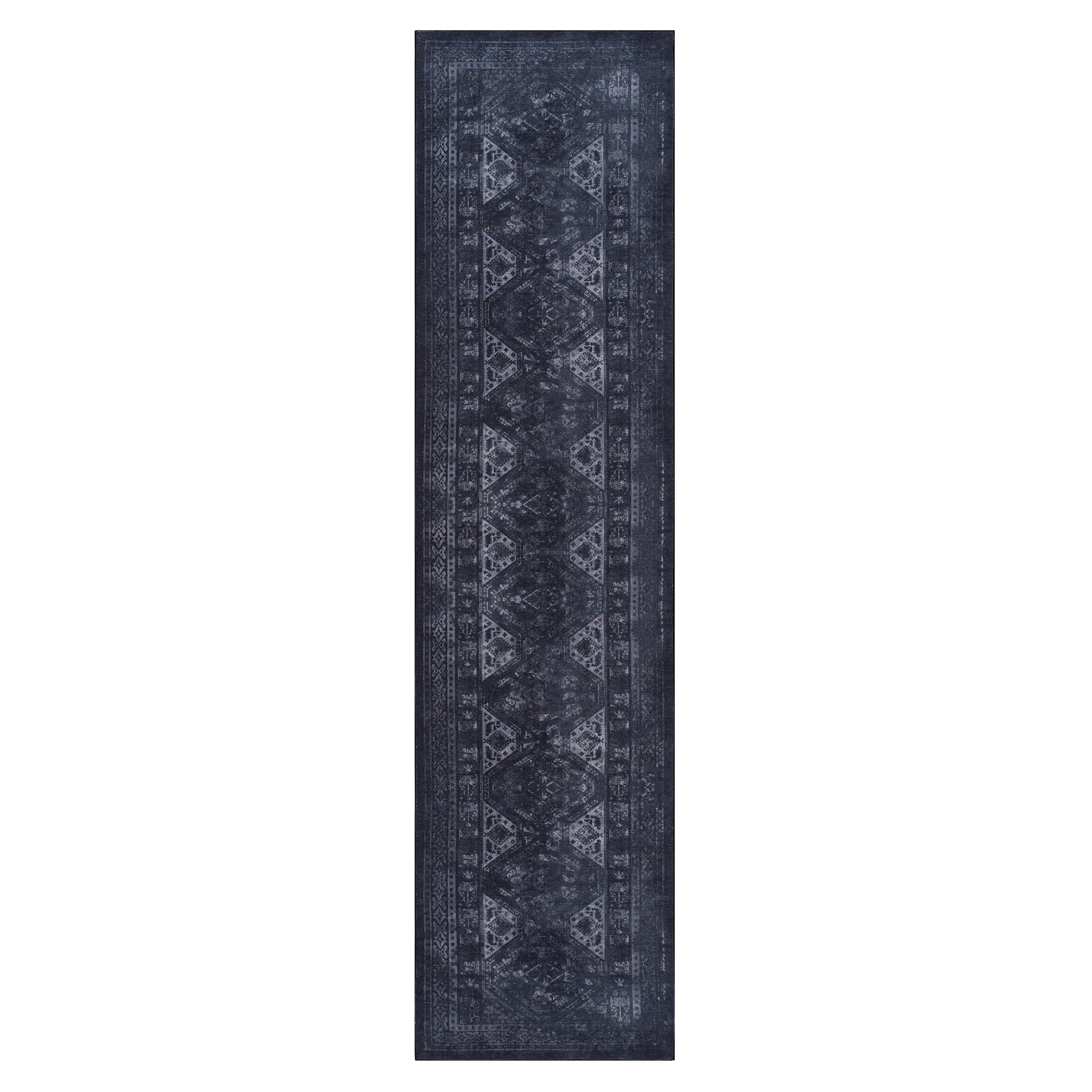 Maval - 2'6'' X 10' Washable Runner Rug - Black / Gray