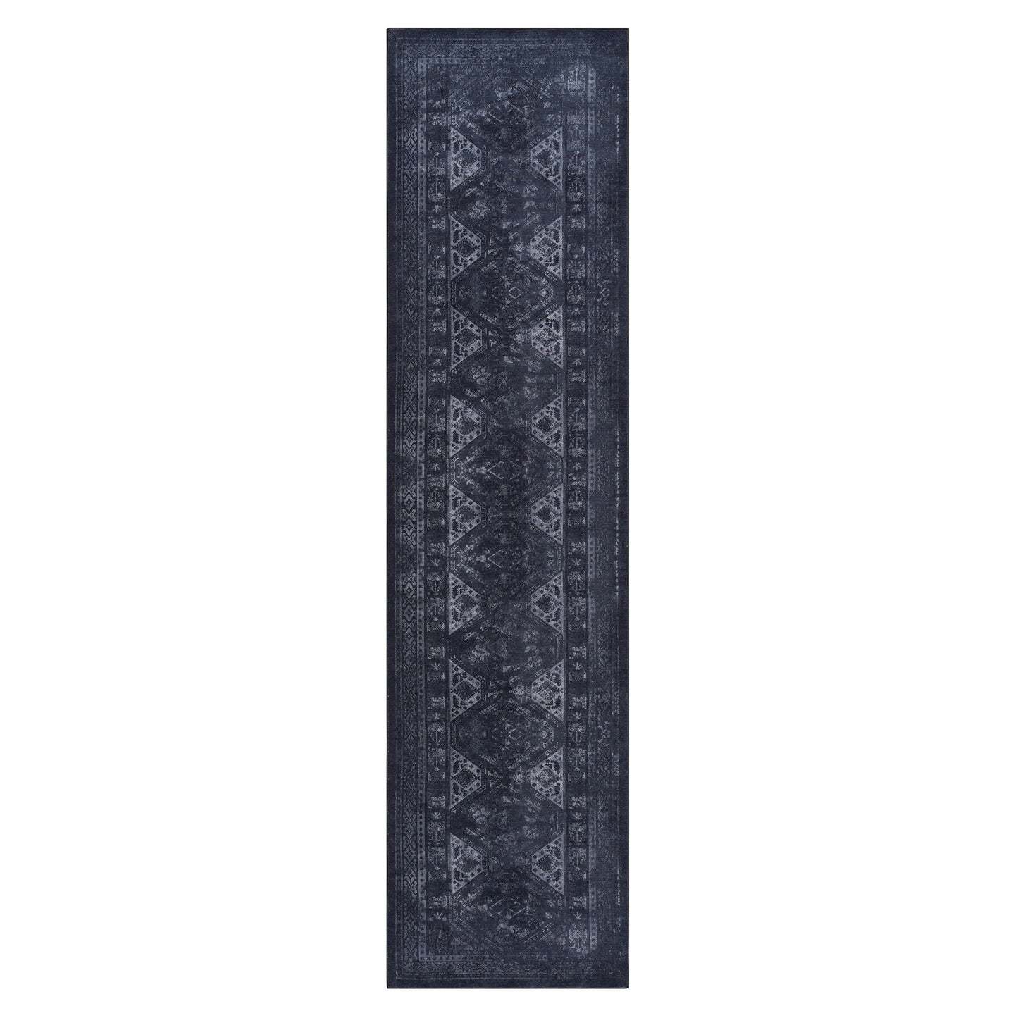 Maval - 2'6'' X 10' Washable Runner Rug - Black / Gray