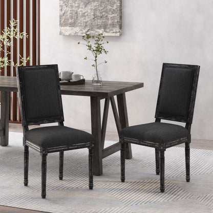 French Country Style Dining Chair Set With Upholstered Seating And Fluted Legs - Black