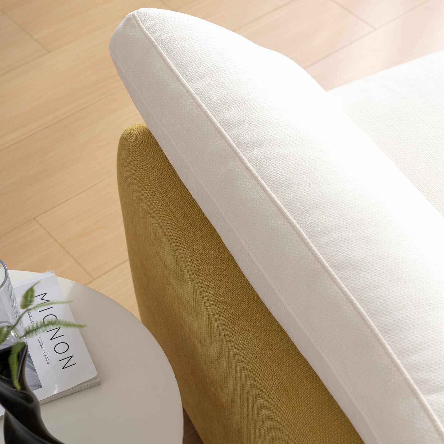 Oversized Single Sofa Chair Wide And Deep Seat, Modern Upholstered Comfy Blocking Couch Lounge With Pillows - Cream / Yellow