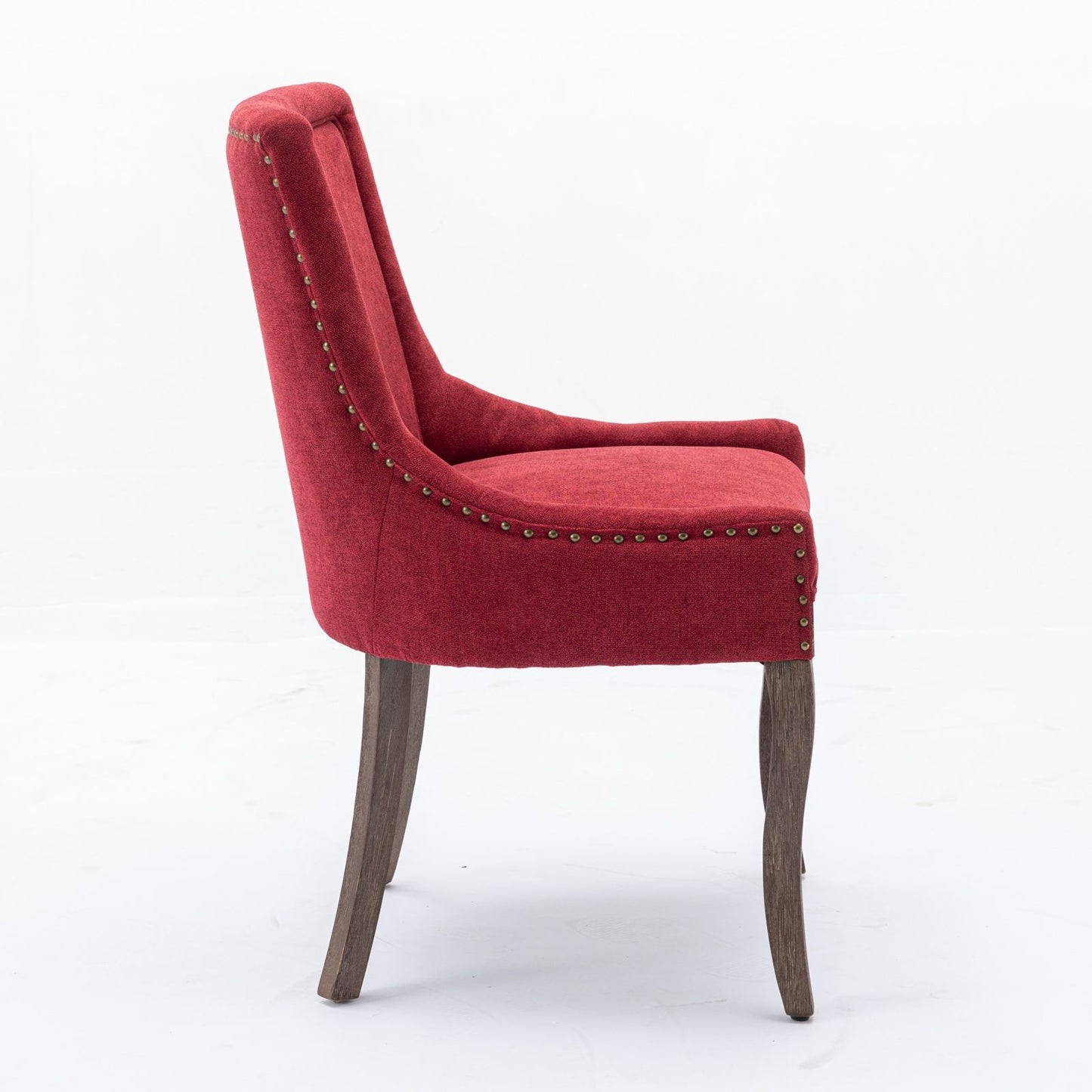 Ultra Side Dining Chair, Thickened Fabric Chairs With Neutrally Toned Solid Wood Legs, Bronze Nail Head (Set of 2) - Wine Red / Burgundy