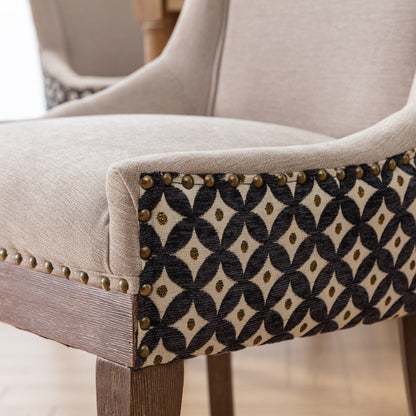Ultra Side Dining Chair, Thickened Fabric Chairs With Neutrally Toned Solid Wood Legs, Bronze Nail Head, (Set of 2) - Beige / Patterned
