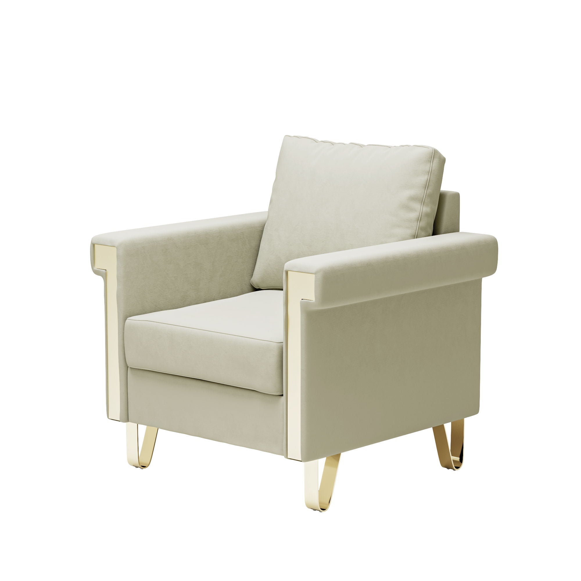 Shiny Velvet Chair With High Resilience Foam And Durable Metal Legs - Cream White