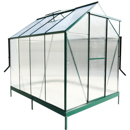 6.3'x8.2'x7' Polycarbonate Greenhouse, Heavy Duty Outdoor Aluminum Walk-In Green House Kit With Rain Gutter, Vent And Door For Backyard Garden - Green