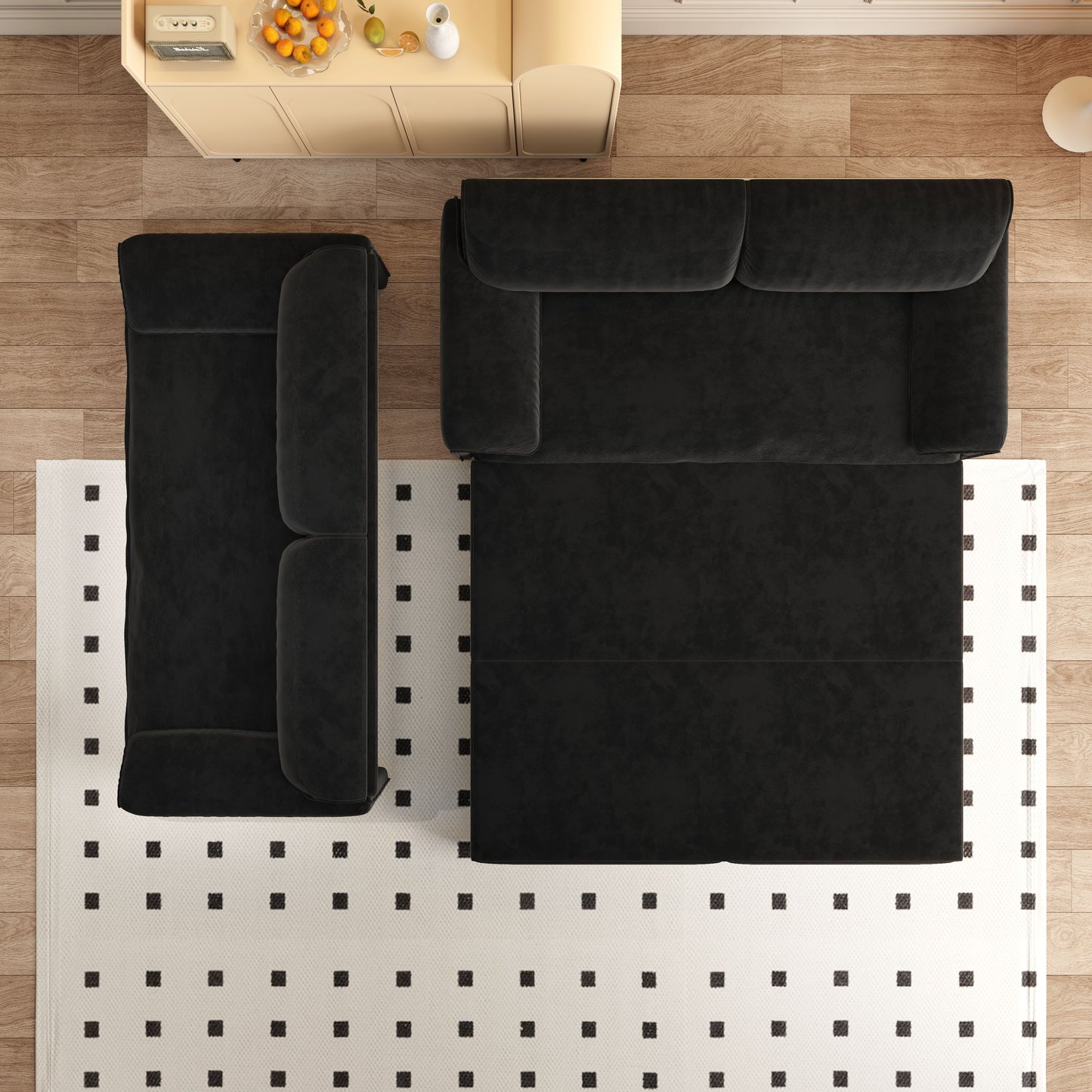 Queen Pull Out Sofa Bed, 3 In 1 Convertible Sleeper Sofa With Side Storage Multifunctional Velvet Loveseat Bed For Living Room - Black
