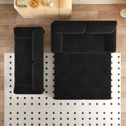Queen Pull Out Sofa Bed, 3 In 1 Convertible Sleeper Sofa With Side Storage Multifunctional Velvet Loveseat Bed For Living Room - Black