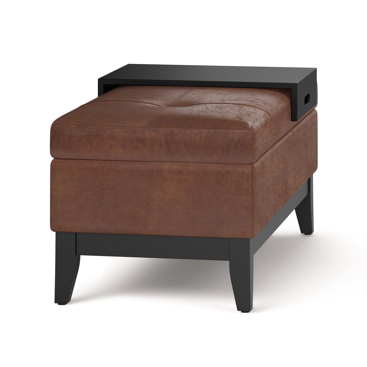 Oregon - Storage Ottoman Bench With Tray - Distressed Saddle Brown