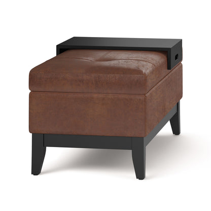 Oregon - Storage Ottoman Bench With Tray - Distressed Saddle Brown