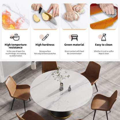59.05" Modern Artificial Stone Round Carbon Steel Base Dining Table, Can Accommodate 6 People - White / Black