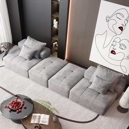 Modern Oversized Modular Sectional Sofa With 2 Ottoman And 2 Seat, Sparkling Chenille Fabric Soft Cushion Sofa With 4 Pillows, 4 Pieces Diy Combination Tufted Sofa, No Assembly Required - Gray