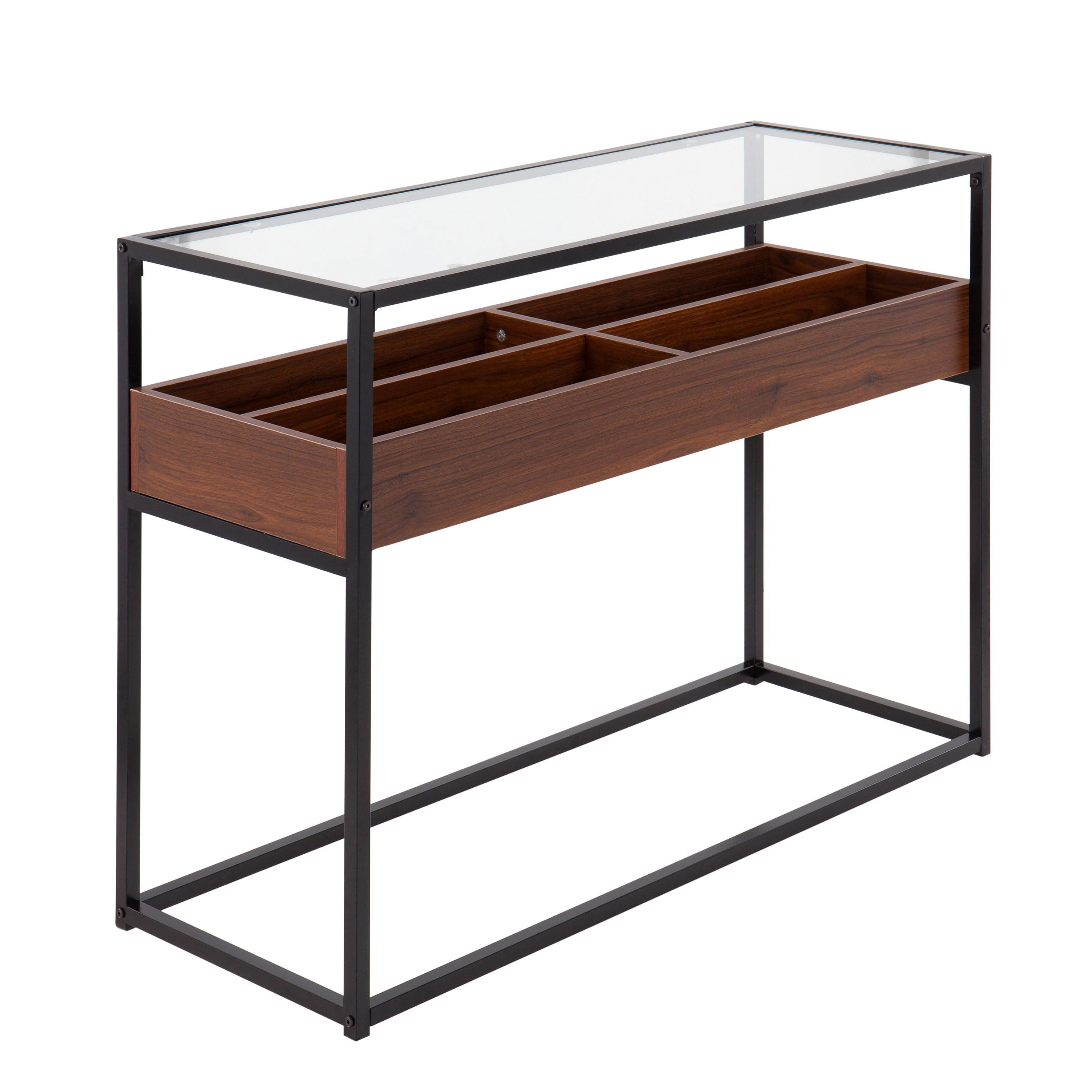 Display Contemporary Console Table - Black / Walnut / Clear
