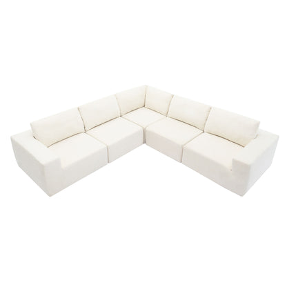 Modular Sectional With Wide Seat Free Combination L Shaped Couch Set Cloud Upholstered Minimalist Boneless Sofa - Beige
