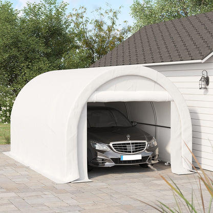 Outsunny - 10' x 16' Carport, Heavy Duty Portable Garage Storage Tent With Large Zippered Door, Anti-Uv Pe Canopy Cover For Car, Truck, Boat, Motorcycle, Bike, Garden Tools, Outdoor Work - White