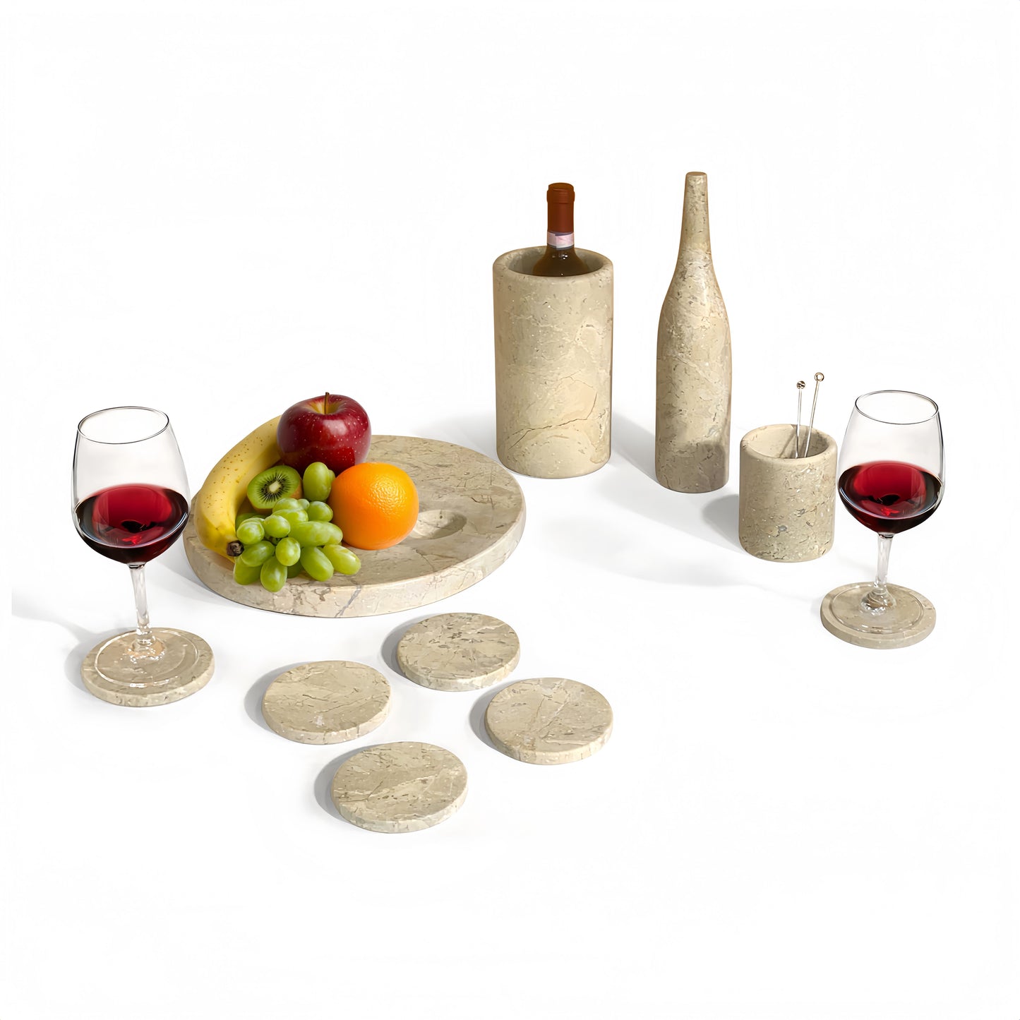 Luxury Natural Marble Dining Room Accessories Set, Genuine Marble, 10 Piece Set - Glod Yellow Beige