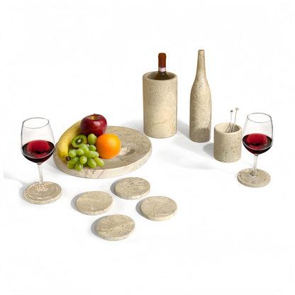 Luxury Natural Marble Dining Room Accessories Set, Genuine Marble, 10 Piece Set - Glod Yellow Beige