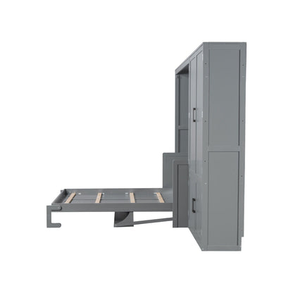 Queen Size Murphy Elegant Wall Bed With Closet - Gray