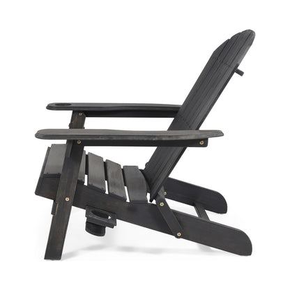 Zenithia - Outdoor Foldable Adirondack Chair With 2 Cup Holders - Dark Gray