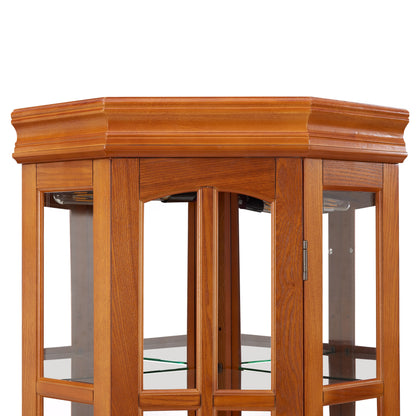 Corner Curio Cabinet With 5 Shelves And Lighting System (E26 Light Bulb Not Included) - Oak