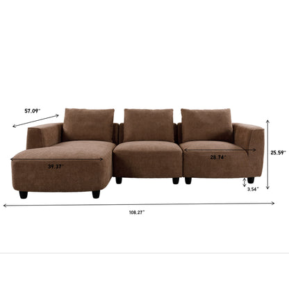 Mid - Century Modern Three Seater Sofa, Lamb Wool Fabric - Camel
