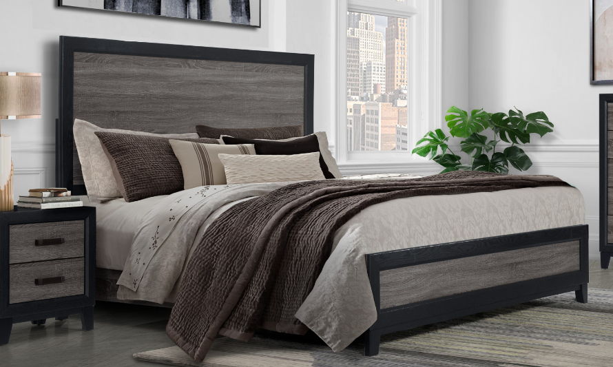 Soluto - Queen Bed - Gray / Black