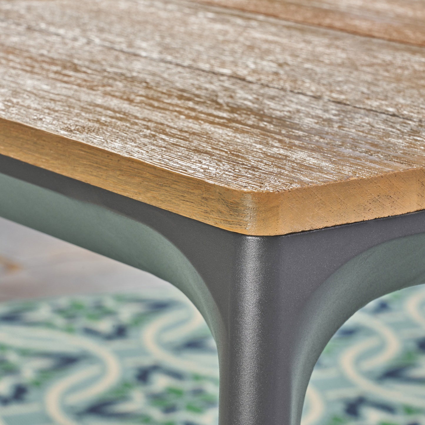 Eucalyptus Wood Topped Patio Dining Table With Aluminum Frame - Gray