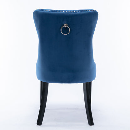 Nikki - Modern, High-End Tufted Solid Wood Contemporary Velvet Upholstered Dining Chair With Wood Legs Nailhead Trim (Set of 2) - Blue