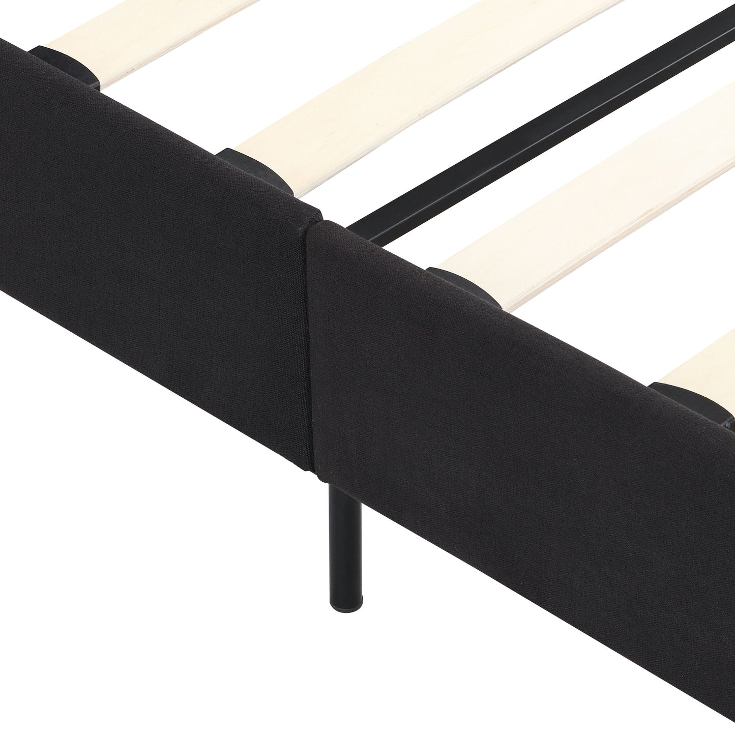 King Size Upholstered Platform Bed Frame With Linen Fabric Headboard, No Box Spring Needed, Wood Slat Support - Black