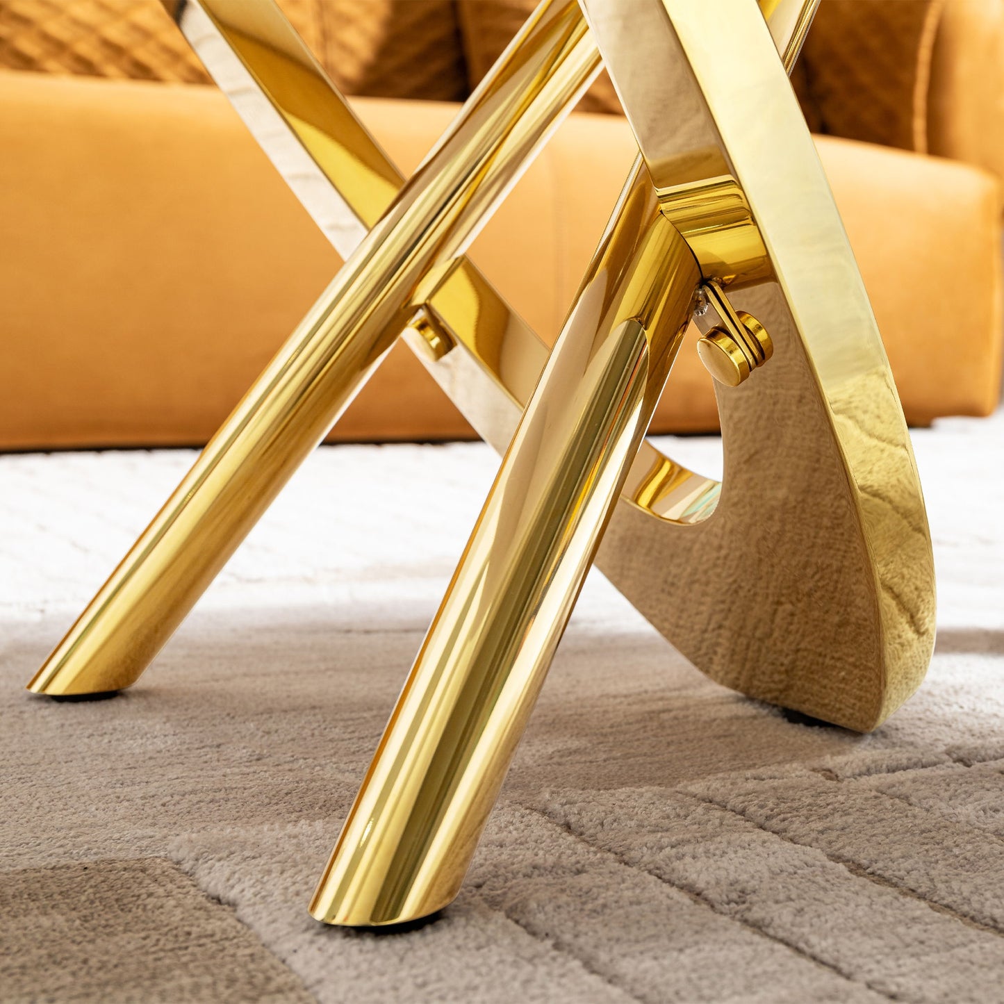 Elegant Stainless Steel Coffee Table With Marble Pattern For Living Room & Office - Gold