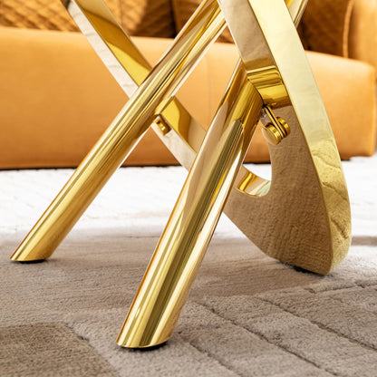 Elegant Stainless Steel Coffee Table With Marble Pattern For Living Room & Office - Gold