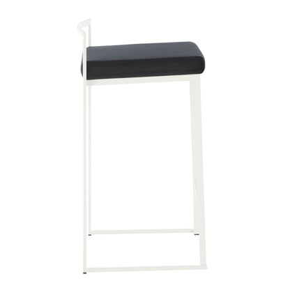 Fuji - Contemporary Stackable Counter Stool (Set of 2) - White / Black - Velvet