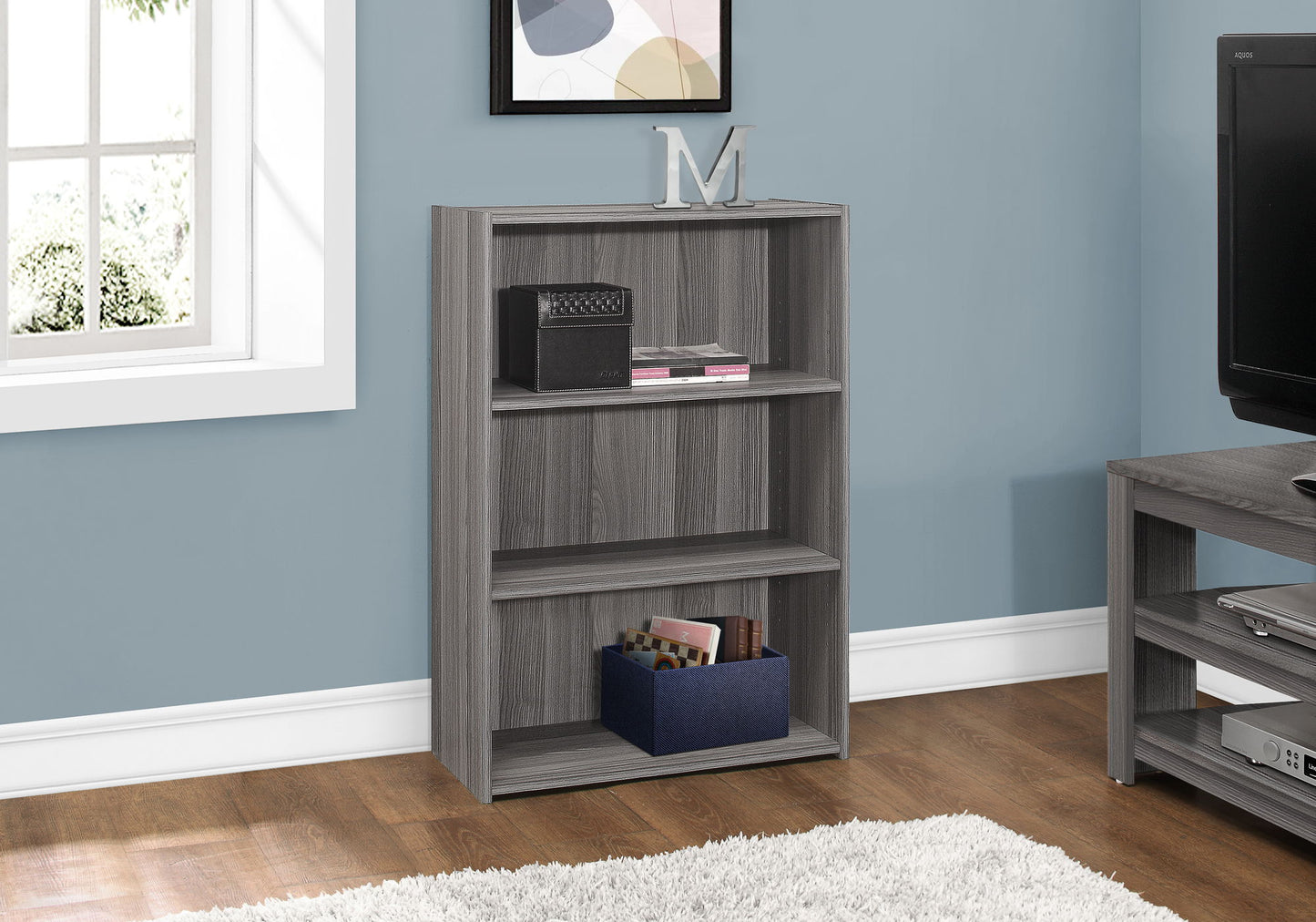 Bookshelf, Bookcase, 4 Tier, For Office, Transitional - Gray