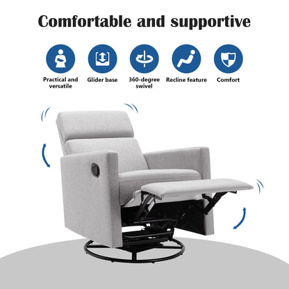 Modern Upholstered Rocker Nursery Chair Plush Seating Glider Swivel Recliner Chair - Gray