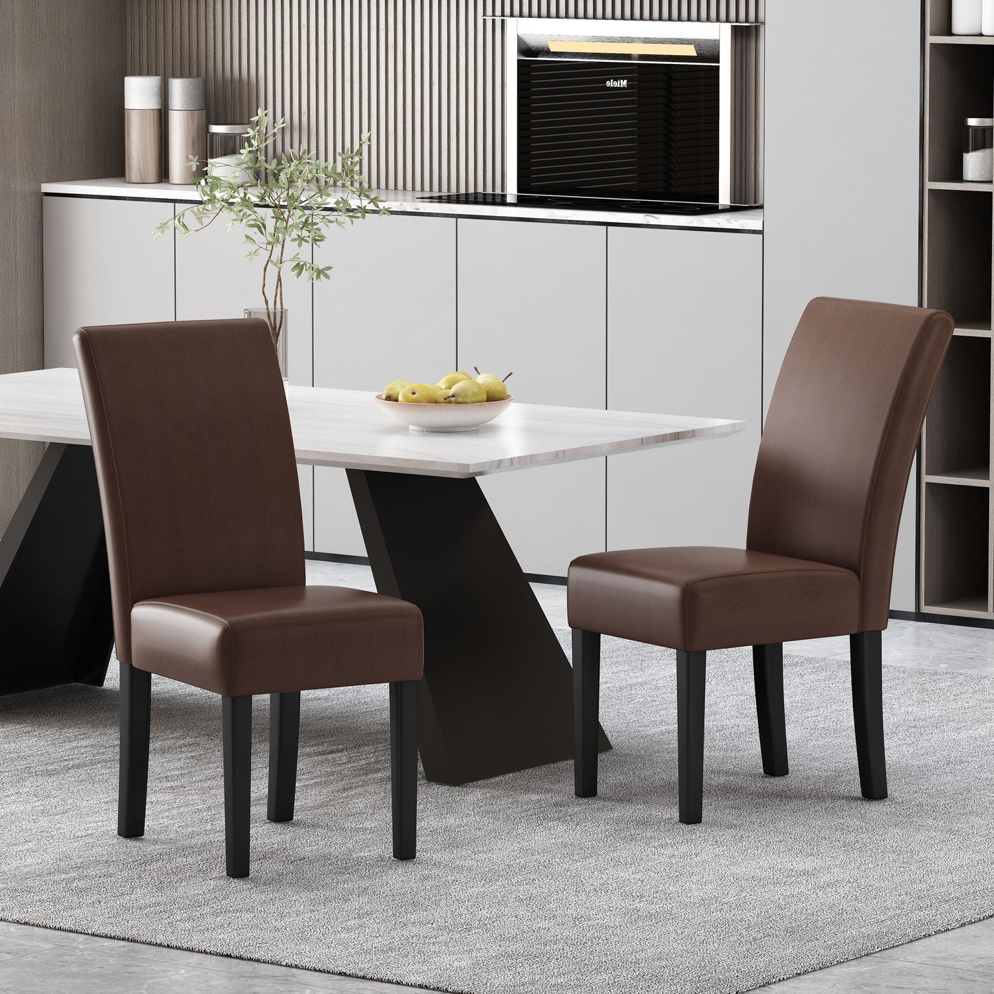 Contemporary Dining Chair (Set of 2) With Upholstery And Rubberwood Legs - Dark Brown