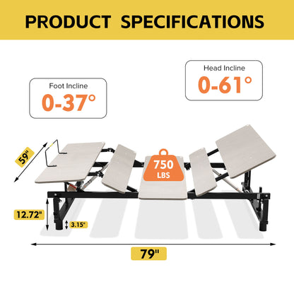 Electric Ergonomic Adjustable Bed Base Queen Size With Wireless Remote Control - Gray