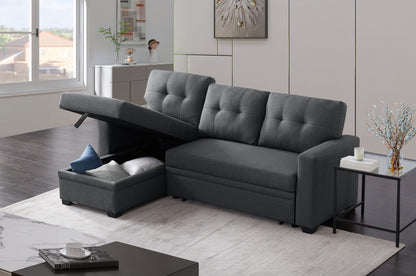 Upholstered Pull Out Sectional Sofa & Chaise - Dark Gray