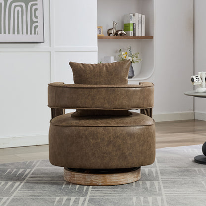 Swivel Accent Open Back Barrel Chair Modern Comfy Sofa Chair With Weathered Base For Living Room, Club Chair Leisure Arm Chair For Lounge - Coffee