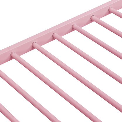 Modern Metal Bunk Bed With Trundle, Durable Steel, Twin Over Twin - Pink