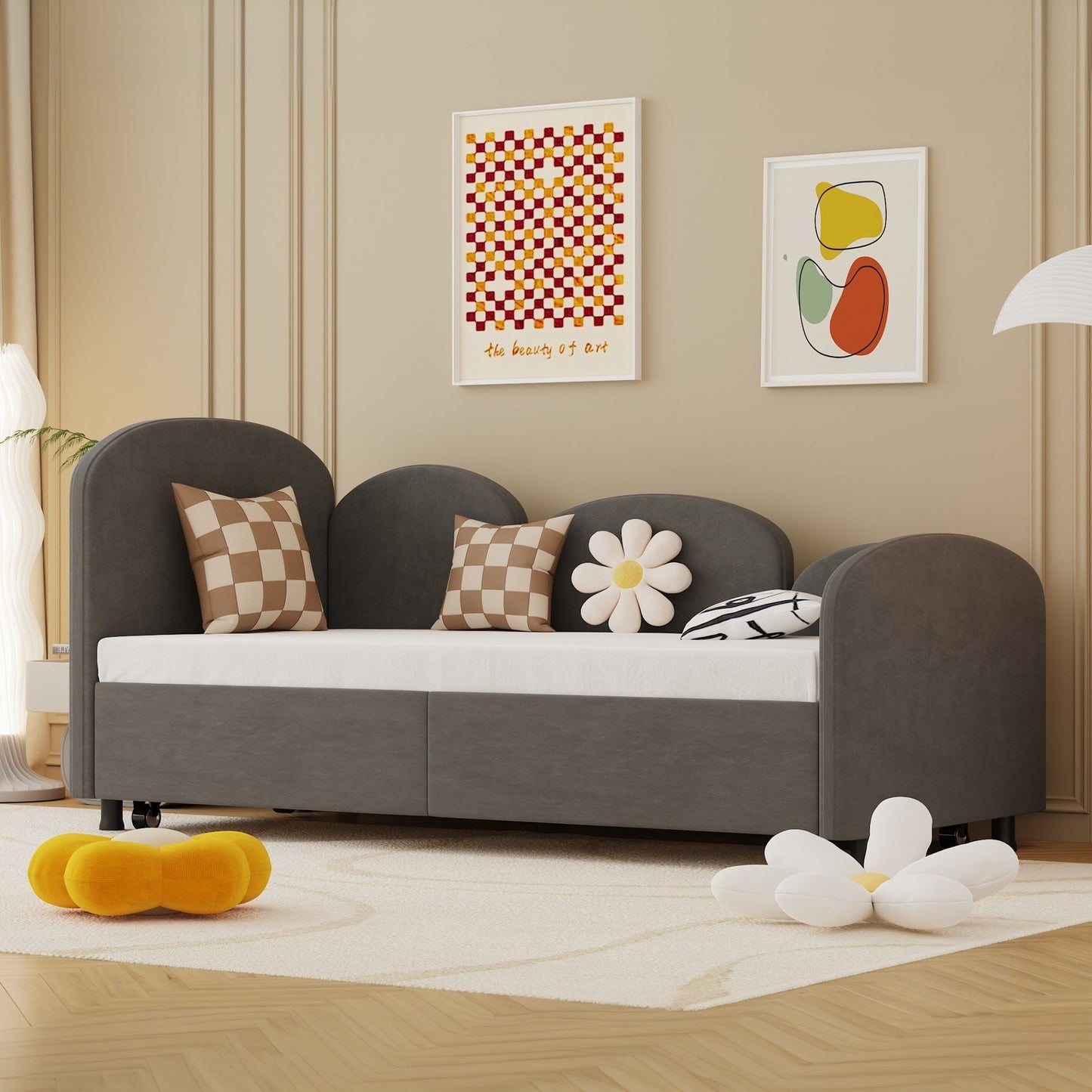 Modern Twin Size Upholstered Daybed With Additional Bed Frame - Dark Gray