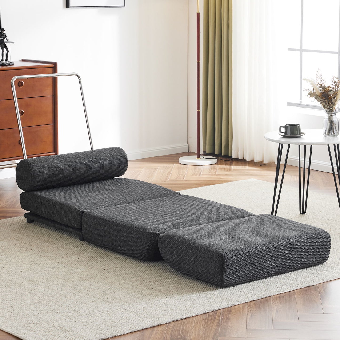 Single Sofa Chair Foldable Single Sofa Bed With Pillow, Portable Foldable Sofa Bed, Leisure Sofa Chair, Easy To Store, Made Of Breathable And Wearable Linen - Dark Gray